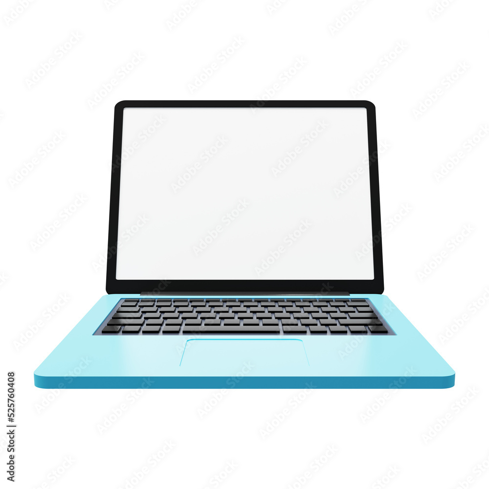 Poster laptop 3d render. opened computer screen with keyboard.