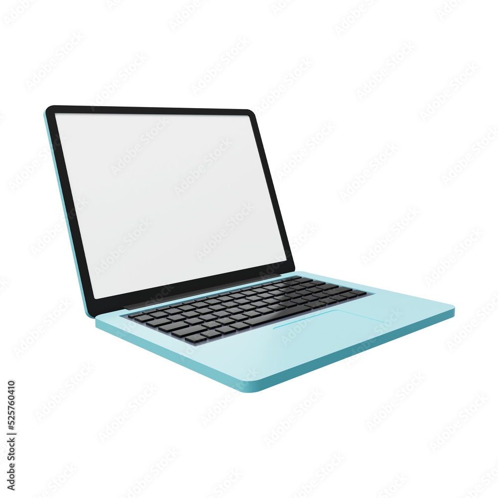 Poster laptop 3d render. opened computer screen with keyboard.