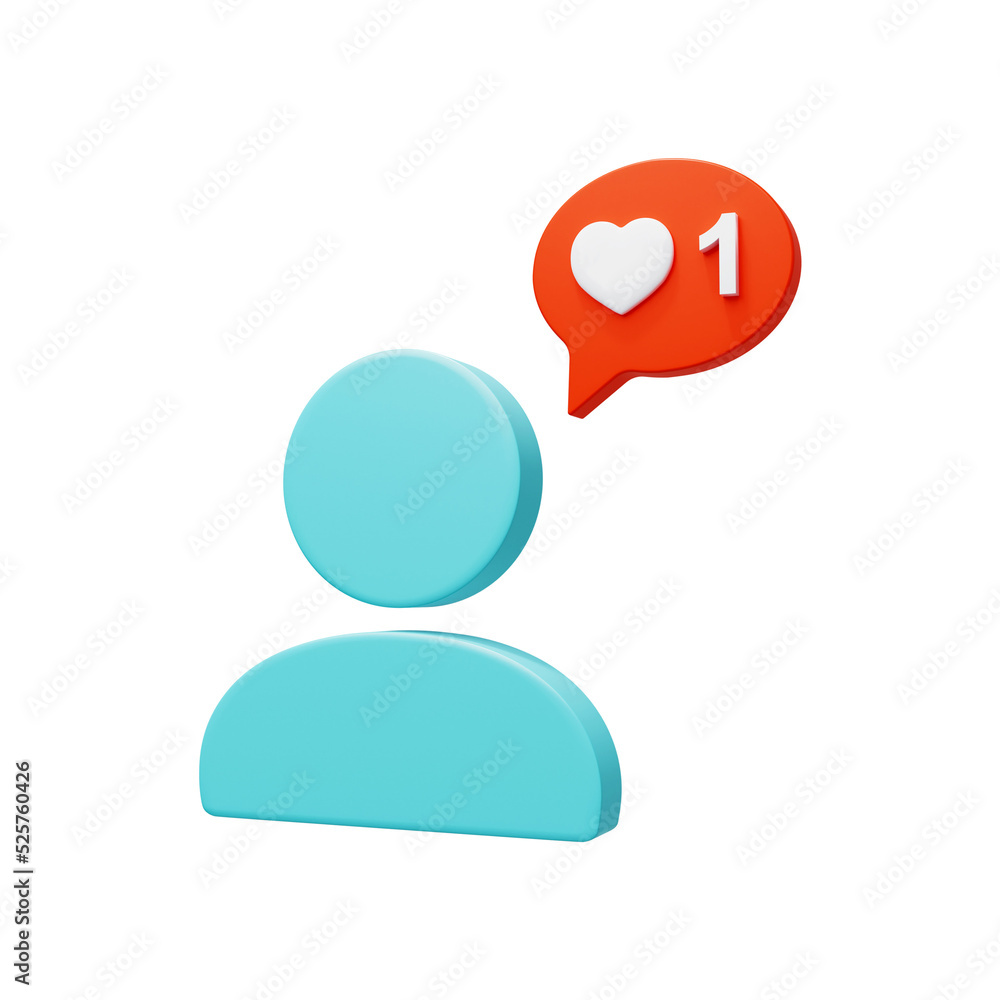 Poster user icon. notification of a new like from the user. social media, icon concept. 3d render.