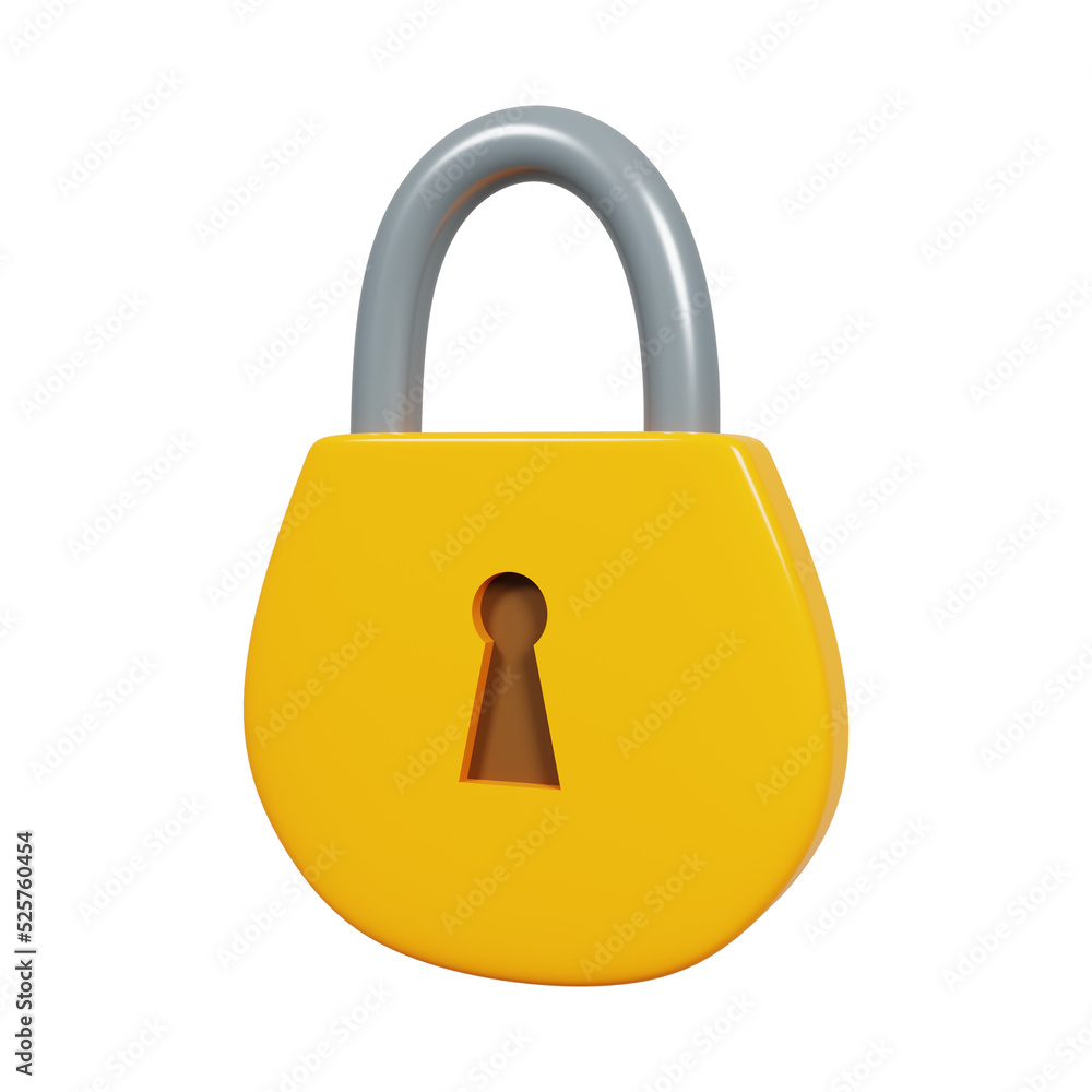 Poster yellow locked padlock..3d rendering.