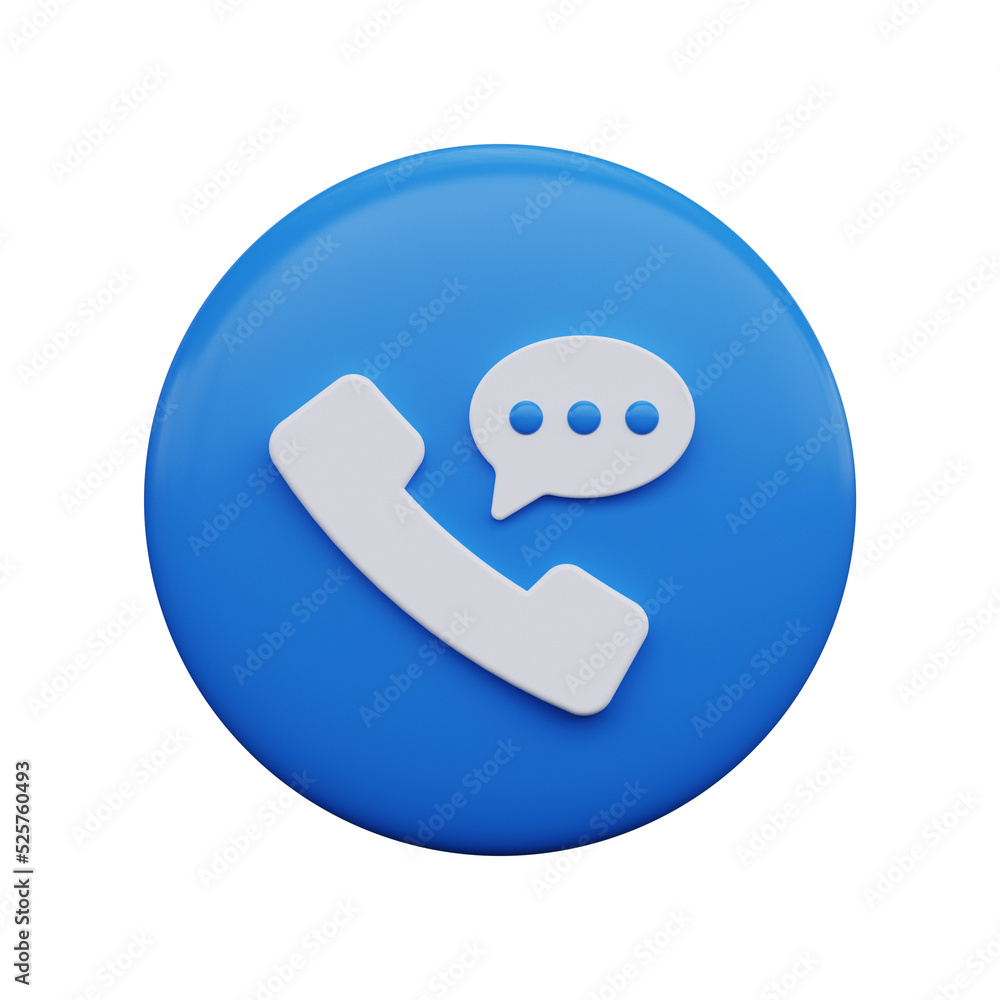 Poster phone call icon with speech bubble. 3d render.