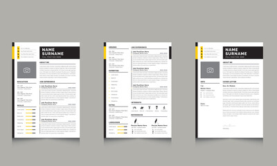 CV & Cover Letter Black or yellow and White Minimal Resume Layout Kit