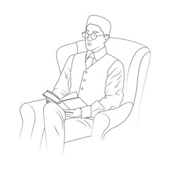 Elegant man reading a book sketch vector illustration.