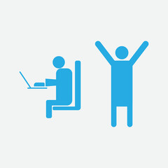 employee typing working in an office happy cheerful teamwork icon worker with laptop vector icon