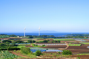 三浦半島南部の農耕地と伊豆大島（夏）【神奈川県三浦市】
