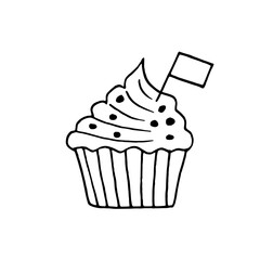 cupcake with flag hand drawn in doodle style. sweet holiday dessert.