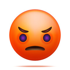 3D Red Angry Emoticon Isolated on White. Render Angry or Sad Emoji. Unhappy Face. Communication, Web, Social Network Media, App Button. Realistic Vector Illustration