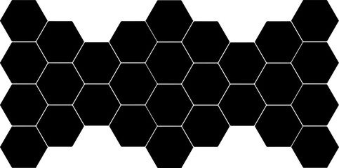 Black hexagon, honeycomb, design element, pattern with no strokes. Isolated png illustration, transparent background. Use for photo collection, collage, overlay, montage, clipping, layer mask.