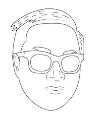 Serious asian man with glasses sketch vector illustration.