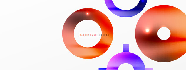 Minimal geometric abstract background. Shiny and glossy circle, line and round shapes design. Trendy techno business template for wallpaper, banner, background or landing