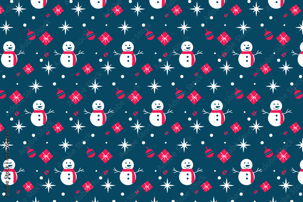 Poster christmas background and wallpaper pattern vector with snowmen and gift icons. christmas seamless pa