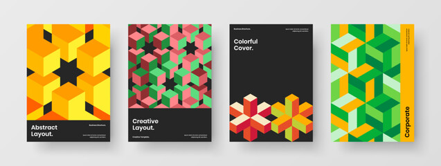 Modern handbill vector design concept set. Premium mosaic tiles brochure template bundle.