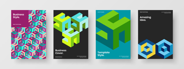 Vivid geometric hexagons company identity concept collection. Premium handbill design vector template set.