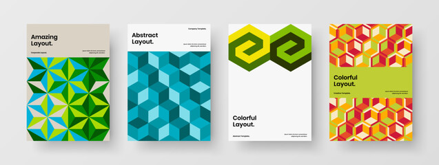 Abstract geometric hexagons book cover layout collection. Amazing corporate identity A4 design vector concept bundle.