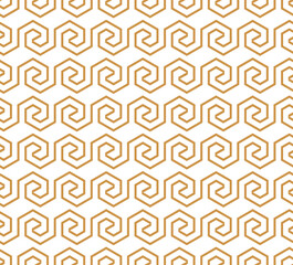 Abstract geometric pattern with stripes, lines. Seamless vector background. White and gold ornament. Simple lattice graphic design