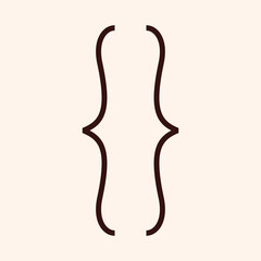 Double brackets. Curly angled and rounded braces pair, symmetric mathematics, punctuation symbol for quotes. Typography curled mark, maths sign. Isolated flat vector illustration