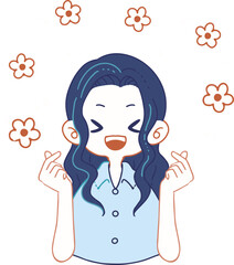 指ハートで喜びを表現する人物のイラスト