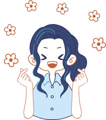 指ハートで喜びを表現する人物のイラスト
