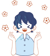 指ハートで喜びを表現する人物のイラスト