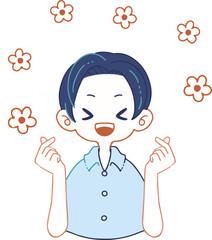 指ハートで喜びを表現する人物のイラスト