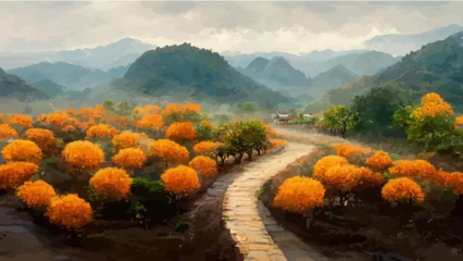 Papier Peint photo Lavable Chocolat brun  autumn landscape with vietnam mountains