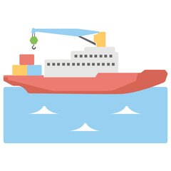 Obraz premium Cargo Ship Flat Colored Icon 