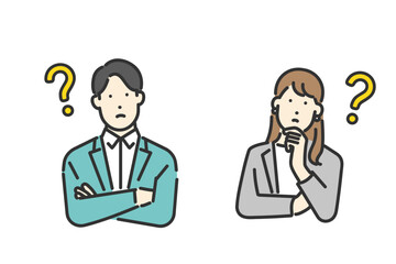疑問を感じるスーツ姿のビジネスパーソンのイメージイラスト素材