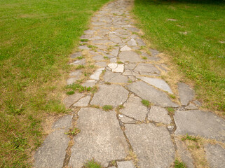 Cobblestone road in the park.