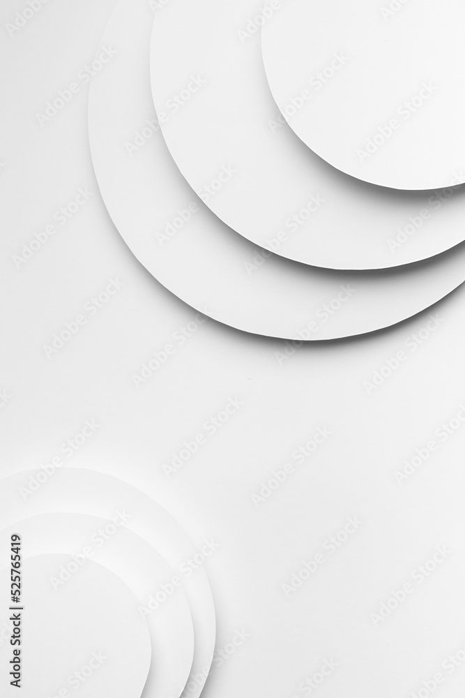 Poster white abstract geometric background in simple minimalist style with flying soft light white round su