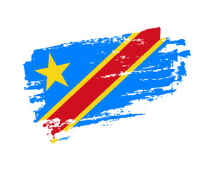 Hand painted Democratic Republic of the Congo grunge brush style flag on solid background