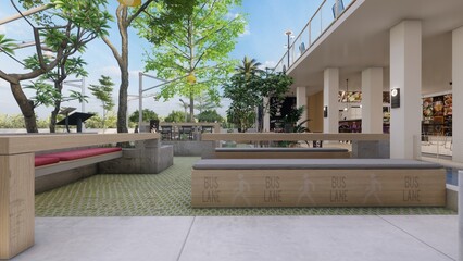 coffee shop outdoor architectural design with banner and menu mockup 3d illustration