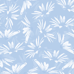 seamless plants pattern background with doodle blue hand drawn flowers , greeting card or fabric