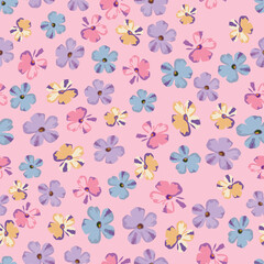 seamless plants pattern background with sweet multicolour flowers , greeting card or fabric