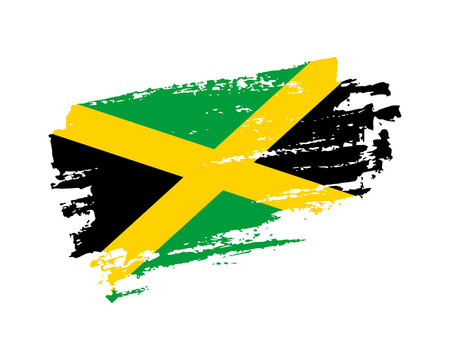 Hand painted Jamaica grunge brush style flag on solid background