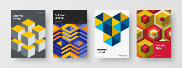 Vivid geometric pattern corporate identity concept collection. Simple magazine cover A4 vector design layout bundle.