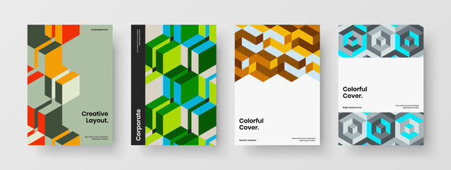 Fototapeta premium Fresh banner A4 design vector concept collection. Original geometric hexagons cover illustration bundle.