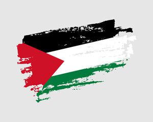 Hand painted Palestine grunge brush style flag on solid background
