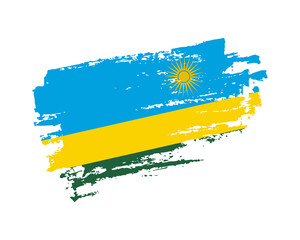 Hand painted Rwanda grunge brush style flag on solid background