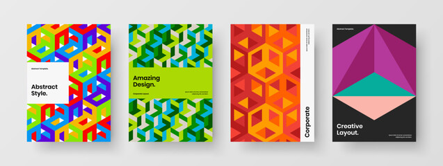 Unique presentation A4 vector design layout bundle. Original mosaic hexagons booklet illustration collection.