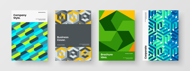 Obraz na płótnie Canvas Colorful company cover A4 design vector concept collection. Simple mosaic hexagons brochure layout set.