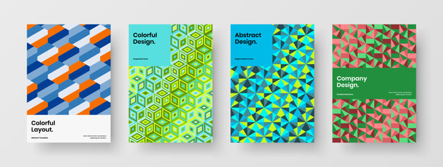 Fototapeta na wymiar Unique geometric hexagons presentation layout set. Premium journal cover A4 vector design template composition.