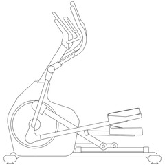 elliptical trainer is a stationary exercise machine for cardio workout cross trainer sketch drawing, contour lines drawn