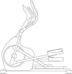 elliptical trainer is a stationary exercise machine for cardio workout cross trainer sketch drawing, contour lines drawn