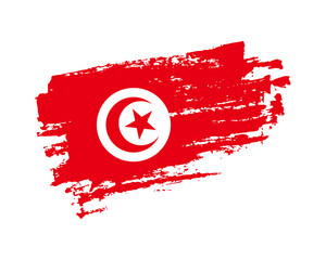 Hand painted Tunisia grunge brush style flag on solid background