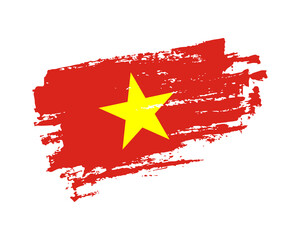 Hand painted Vietnam grunge brush style flag on solid background