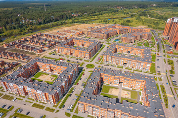 Panorama city Tomsk and Tom River day summer. Aerial top view
