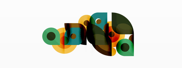 Colorful round shapes, circles and triangles background. Minimal geometric template for wallpaper, banner, presentation