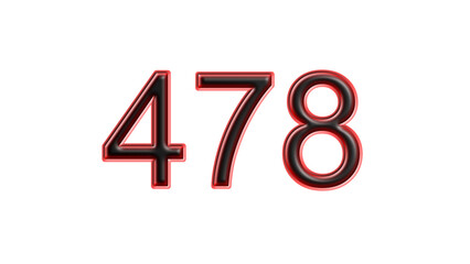 red 478 number 3d effect white background