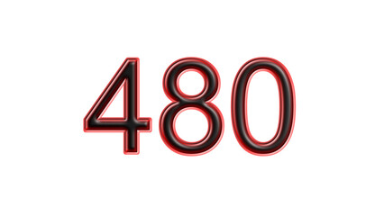 red 480 number 3d effect white background