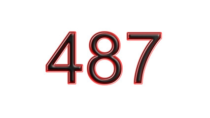 red 487 number 3d effect white background